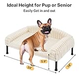 Veehoo Hundeliege Hundesofa für Kleine Hunde, Flauschige Erhöhtes Hundebett mit Abnehmbarem Polster und Orthopädische Matratze, Hunde Sofa Katzensofa mit rutschfeste Füße, Elfenbeinweiß 60x45x10cm