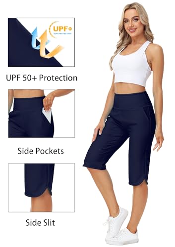 Image of AOBUTE Womens Swim Capris Pant Sun Protection High Waisted Swimming Leggings with Pockets (No Lining)