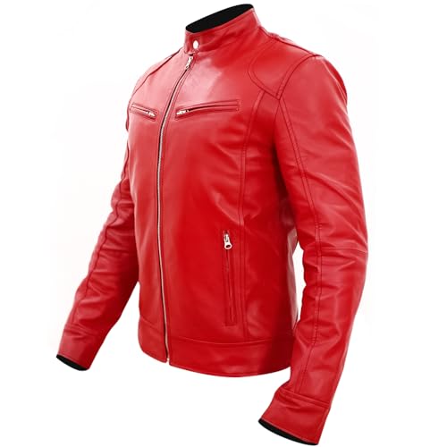 Image of Men's Real Leather Jacket Biker Motorcycle Cafe Racer Vintage Retro Bomber Winter Black Genuine Leather Jacket