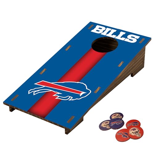 Buffalo Bills NFL Desktop Cornhole Set with Brown Wood Grain Design and Team Logo by Fan Creations – Miniature Novelty Game for Workplace, Home, or Dorm – Easy One-Time Assembly – Stress Relief