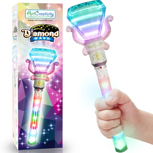ArtCreativity Light Up Spinning Diamond Princess Wand for Kids -