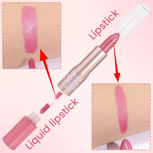 Image of evpct 2 in 1 Rose Pink Glitter Metallic Shimmer Diamond Lipstick and Lip Gloss Set for Women Long Lasting Waterproof, Baby Nude Pink Sparkle Glitter Shiny Lipstick and Lip Liner Makeup Set, 06#