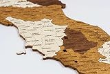 Drewniana mapa Włoch 2D, wielowarstwowa, wielokolorowa, witrażowa, grawerowane imiona, dekoracja ścienna do biura, salonu, przedpokoju (102 x 67 cm)
