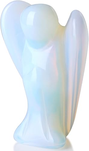 QINJIEJIE Opalita Ángel de piedra lunar con cristales tallados de bolsillo de ángel de la guarda, estatua pulida, figura de ángel de la paz, regalo