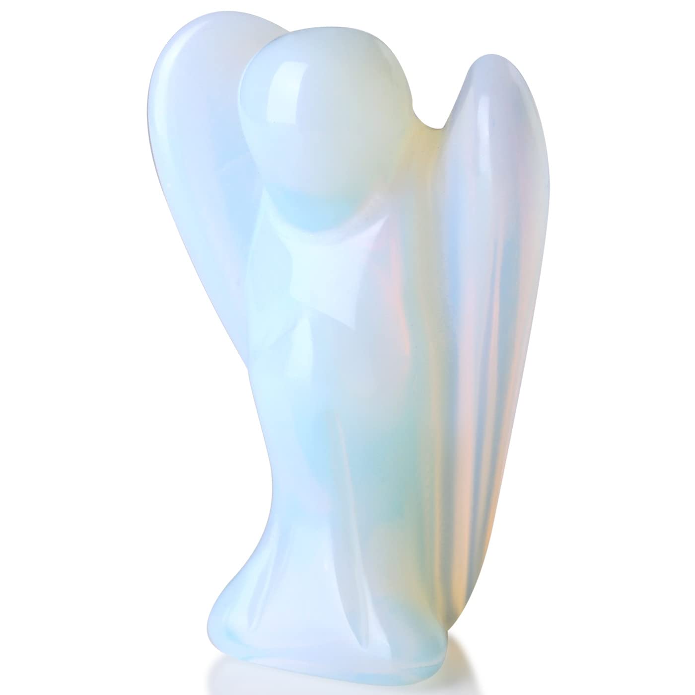 QINJIEJIE Opalite Angel Moonstone Crystals Carved Pocket Guardian Angel Polished Statue Peace Angel Figurine Healing Crystal Gift Meditation Protect Cute Decor Love Gift