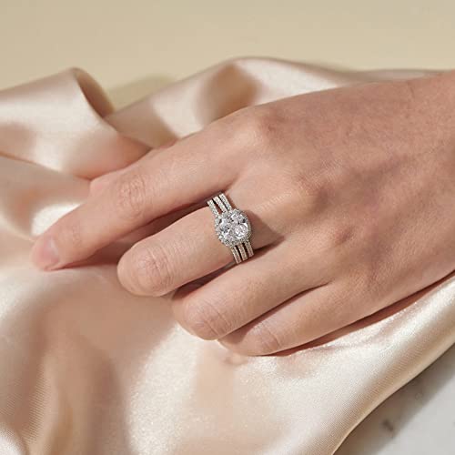 Blongme 2.66CT Wedding Engagement Rings Set for Women 925 Sterling Silver Cushion Halo CZ Wedding Bands Promise Bridal Ring Enhancer for her Size 4-12 by Blongme - Used condition - Image 3