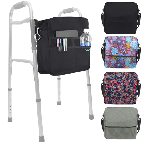 Vive Rollator Bag- Universal Travel Tote for Carrying Accessories on Wheelchair, Rolling Walkers & Transport Chairs- Lightweight Laptop Basket for Handicap, Disabled Medical Mobility Aid Pouch (Black)
