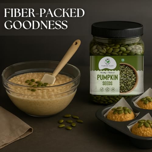 Image of Earthy Eats Pumpkin Seed 400gm | Nutrient-Rich Healthy Diet Snack | Baking, and Salads, Yogurt & Smoothies | Kaddu Seeds for Eating | Pepitas | Rich in Dietary Fibre, No Preservatives