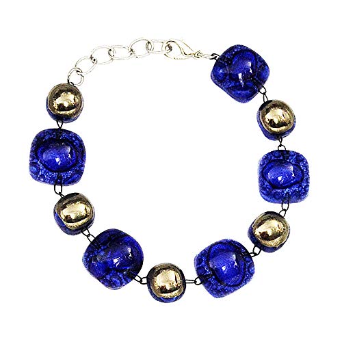 Bracelet bleu en verre de Bohême et platine | Bijou de créateur fait main 1,5 cm