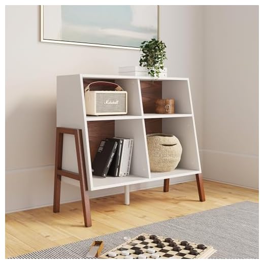 Nathan James 71001 Telos 4-Cube Storage Organizer, White Storage Open Cubby Shelf with Angled Design, Brown/Glossy White