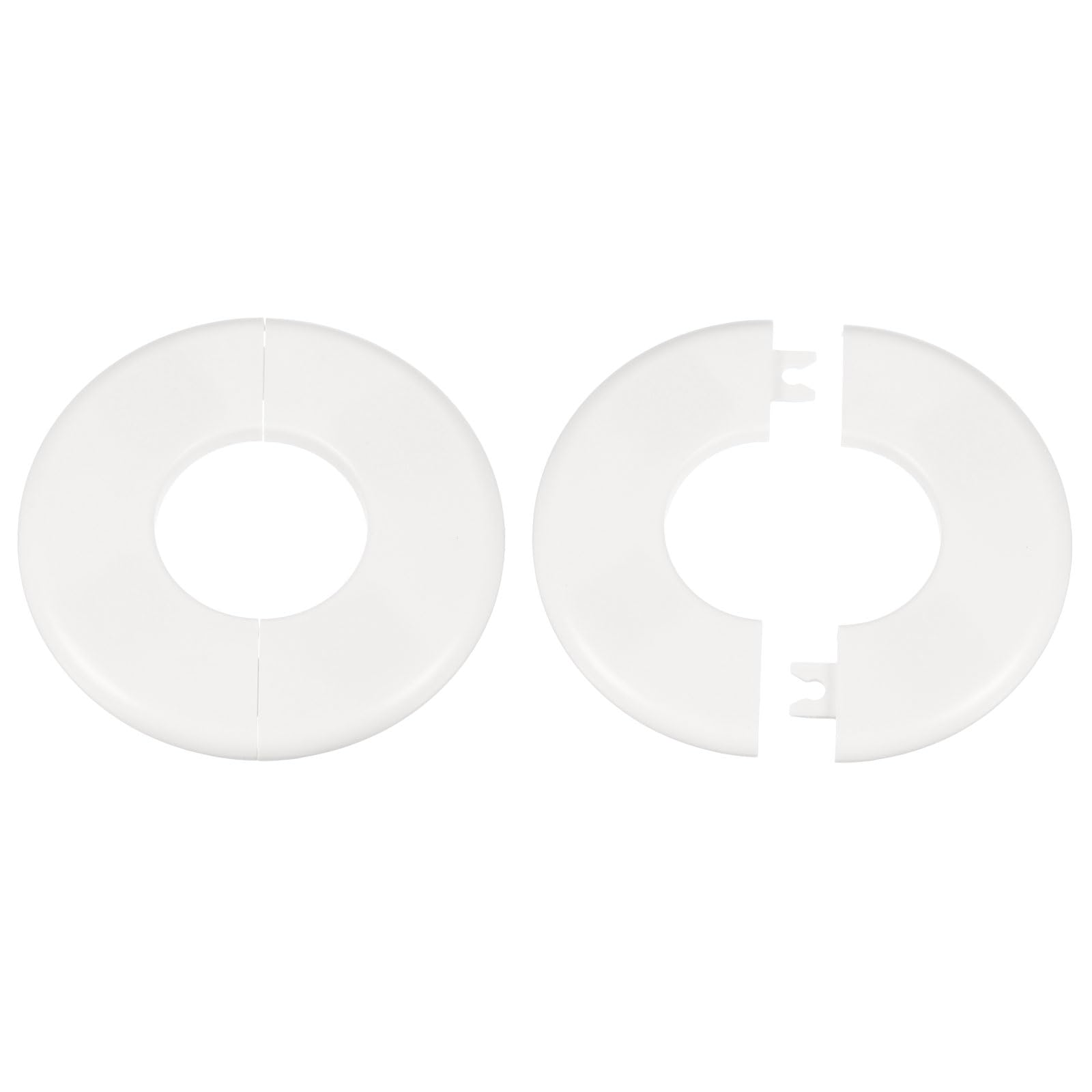QUARKZMAN 2Pcs Wall Split Flange 44mm/1.7" Autoadesivo Piastre Di Copertura Idrauliche ABS Plastica Piastra Scutetto Rotonda Design A Fibbia Per Tubi Acqua Decorazione Bagno Cucina Bianco