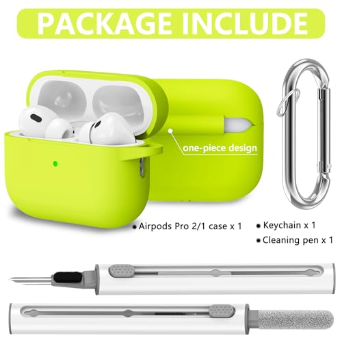 Image of Ljusmicker for AirPods Pro Case Cover with Cleaner Kit,Fluorescent Green | Silicone Protective Cover for Apple AirPods Pro 2nd /1st Generation Case with Keychain for Women Men,Shockproof