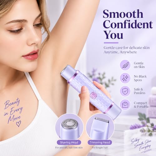 Image of VIFERA 2-in-1 Bikini Trimmer & Electric Shaver for Women - Rechargeable Razor for Bikini Line, Underarms, Legs & Face - Stainless Steel Blades, 120-Min Cordless Runtime, Wet & Dry Use (Purple)