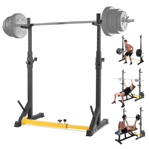 Arlopu Squat Rack Stand, Adjustable Dumbbell Rack, Multi-Function Weight Lifting Home Gym, Barbell Bench Press, Fitness Exercise Equipment with Storages, Strength Training, Max Load 570lbs