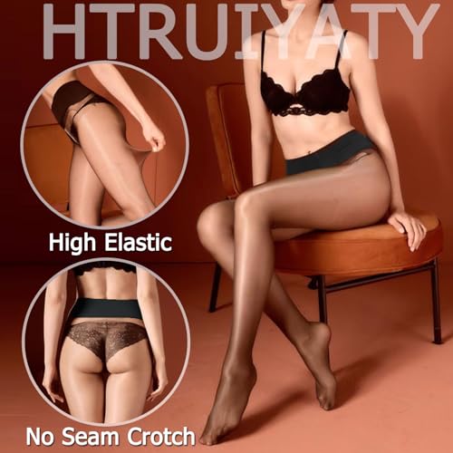 Image of HTRUIYA Shiny Seamless Pantyhose for Women Control Top Sheer Tights High Waist Pantyhose Invisible Stockings Hosiery