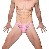 Herren Mesh Thong Unterwäsche U-Konvex Beutel Atmungsaktiv(Pink L)