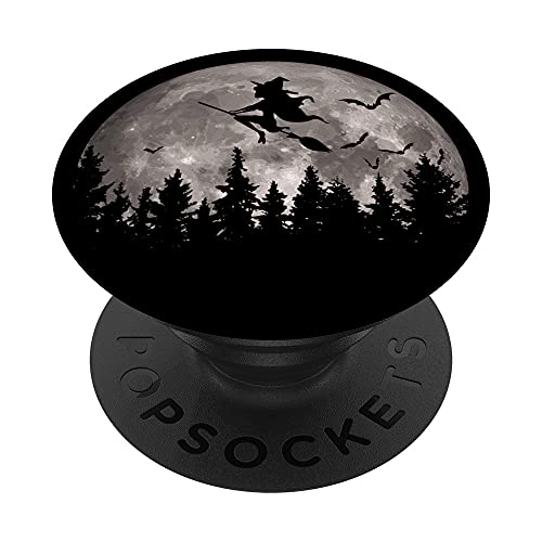 Witch flying in moonlight spooky Halloween PopSockets PopGrip Interchangeable Cover