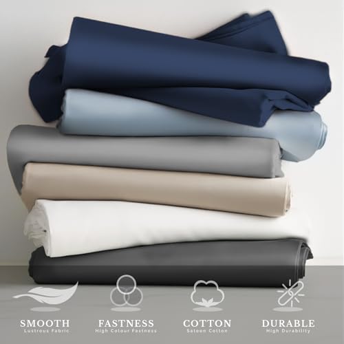Image of Sassoon Catania Cotton Sateen Bedsheet - 400 TC, Super King Size (118 x 118) Inches, Premium Long Staple Cotton, Soft & Breathable, Fade Resistant - 1 Bedsheet with 2 Pillow Covers, Color- Smoke