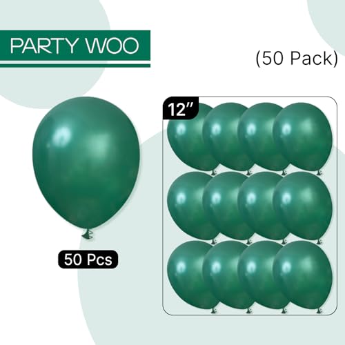 Image of PartyWoo Pearl Dark Green Balloons 50pcs Pearl Emerald Hunter Forest Green | 12 Inch Balloons for Baby Shower Anniversary Engagement Jungle Dinosaur Birthday Bridal Shower Party Decorations Green-Z01