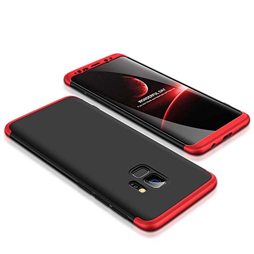 TANGNI Funda Galaxy S9 Carcasa Galaxy S9 con [ Protector de Pantalla de Vidrio Templado ] 3 en 1 Desmontable Galaxy S9 Funda Protectora-Pulgada 360 °Complete Package Protection - Negro Rojo