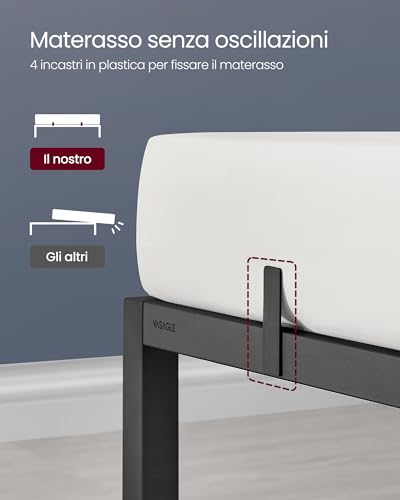 VASAGLE Struttura Letto Singolo, Telaio Letto in Metallo con Ripiani Portaoggetti, per Materassi da 90 x 190 cm, Montaggio Facile, Nero Inchiostro RMB091B01 - Immagine 4