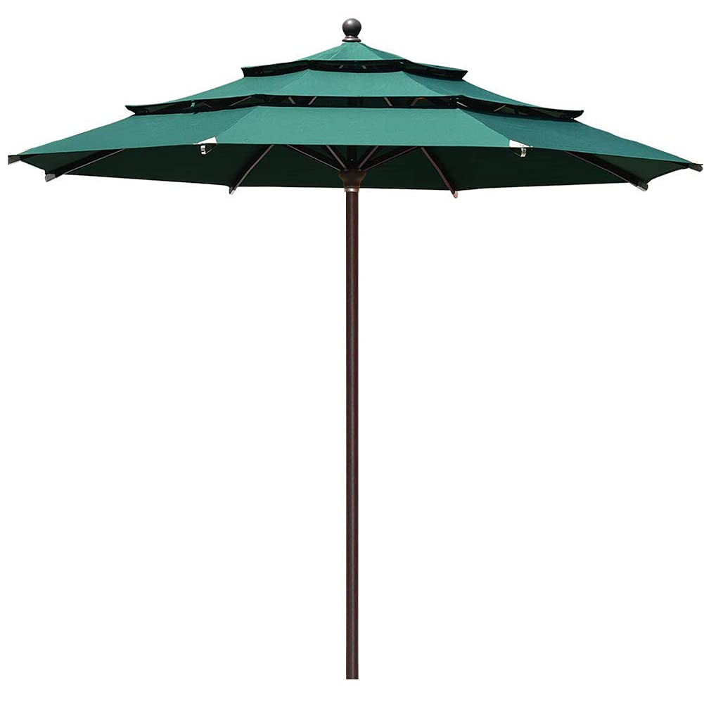 EliteShade USA Sunumbrella 11 feet  3 Tiers Market Umbrella Patio Outdoor Cylinder Auto Push-up Table Umbrella with Ventilation and 5 Years Non-Fading Top,Forest Green