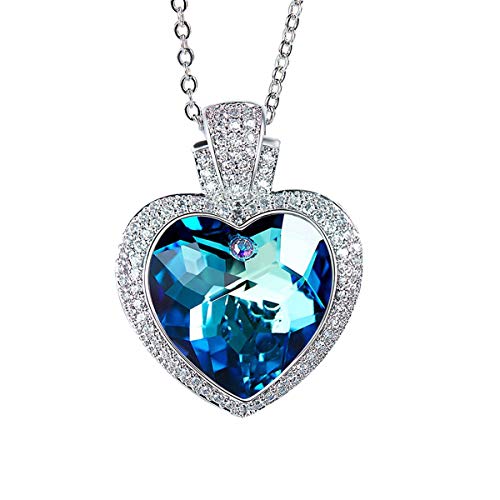MINCHEDA Collier Femme Coeur de l'Océan, Collier avec Bleu Pendentif Cristal Femme, Bijoux Femme, Cadeau Femme, Cadeau Noel, Longueur de Chaîne 40 + 5 cm