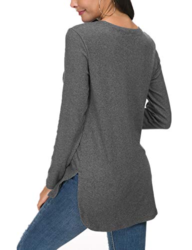 Image of Herou Women's Casual Long /Short Sleeve T Shirt Crewneck with Side Split Fall Pullover Loose Tunic Sweater Tops