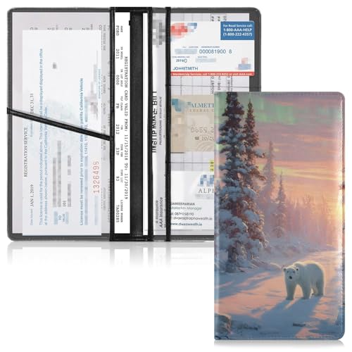 Car Registration and Insurance Holders Polar Bear Forest Print, PU Leather for License Documents Cards