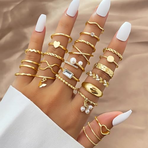 IFKM 51 Pcs Gold Knuckle Rings Set For Women Girls Vintage Stackable Joint Finger Midi Rings Dainty Cubic Zirconia Crystal Simple Twist Hollow Cute Rings Pack Jewelry Gift2