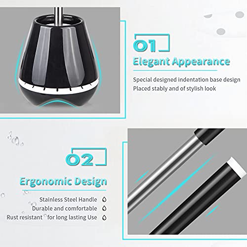 Mexerris Toilet Brush And Holder Set Stainless Steel With Soft Silicone Bristle, Sturdy Cleaning Toilet Bowl Brush Set For Bathroom Storage Organization - Tweezers Included (Black) #TOP3