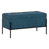 LOLAhome Banqueta baúl capitoné de Tela y Metal Azul de 83x40x43 cm