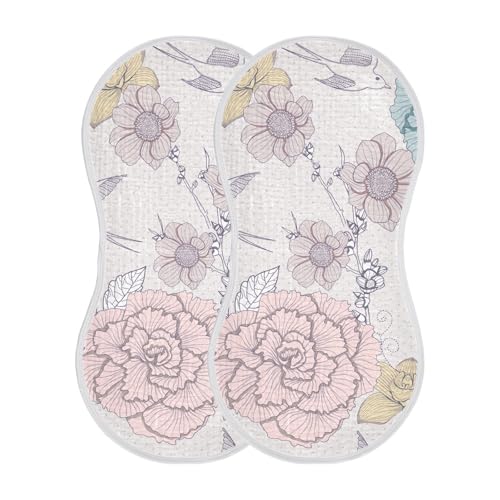Bolaz Baby Burp Cloths 2 Pack,Feeding Cloths Face Towel Super Absorbent Soft Cotton Burping Rags Feeding Bibs for Newborn Boys Girls-Rose Flower2