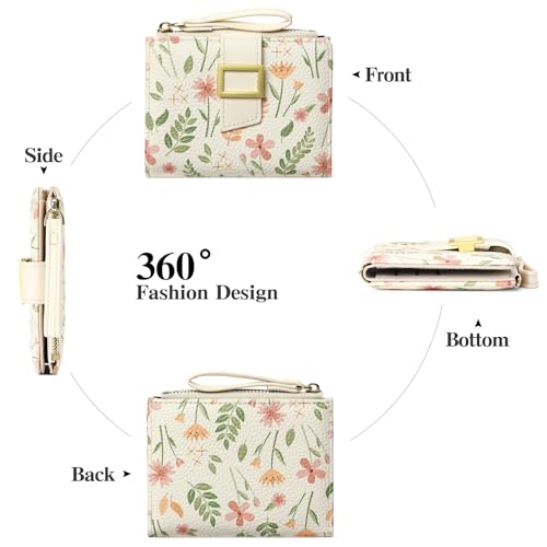 Image of RNIEGA Small Wallets for Women Bifold Vegan Leather Wallet RFID Blocking | Floral Pattern Card Holder with Zipper Pocket