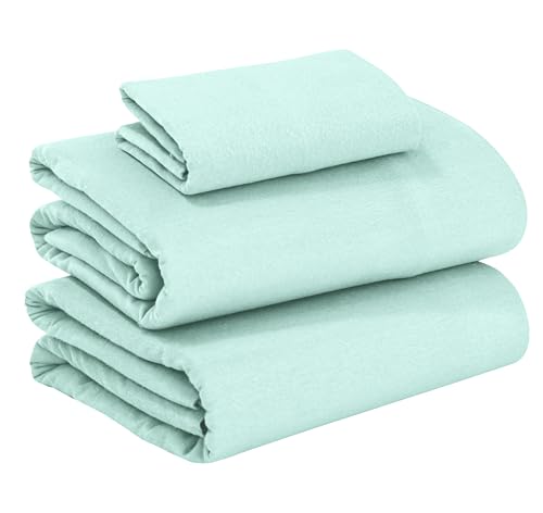 RUVANTI 100% Cotton Flannel Sheets Twin Size - 3 Piece Warm, Soft & Breathable, Deep Pocket, Double Brushed Cozy All Season Bedding Set, Aqua