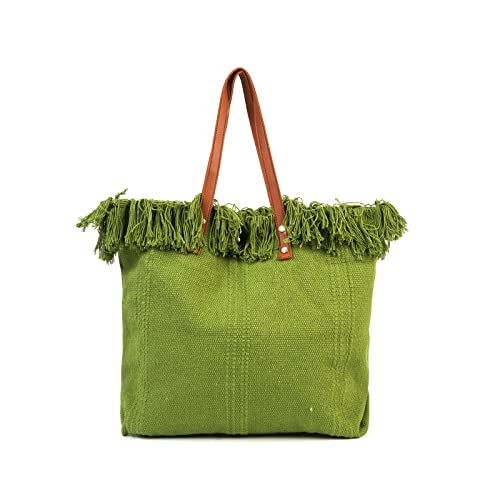 CONTRACONTACT Sac de plage Sac à bandoulière pour femme en toile, Couleur : vert Cover
