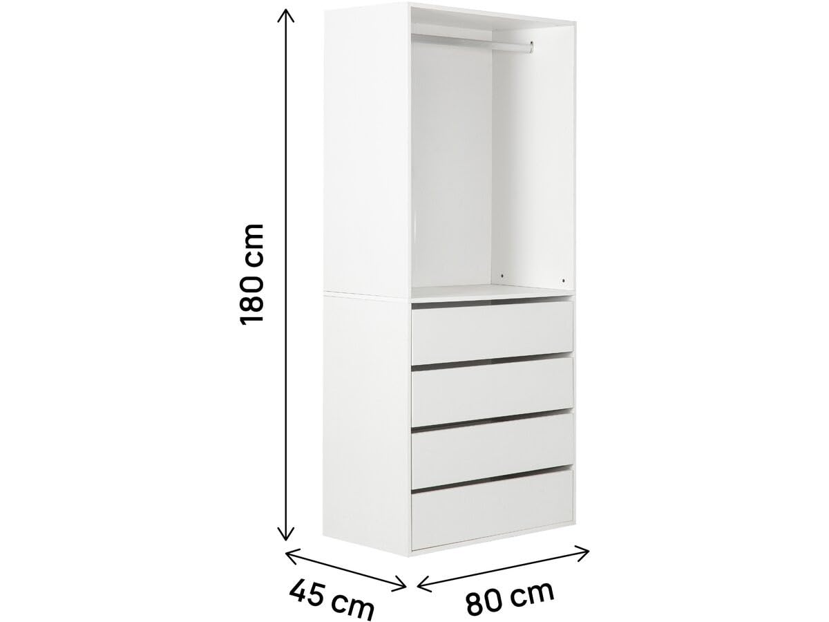 Armoire avec 4 tiroirs et 1 penderie Opéra - 80 x 45 x 180 cm - Blanc