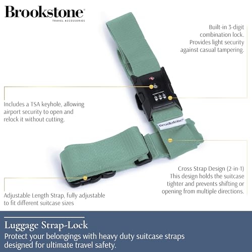 Image of Brookstone Luggage Strap - 2-in-1 TSA-Approved Expandable Luggage Straps for Suitcases with Keyless 3-Digit Combination Lock, Size One Size, Vintage Green
