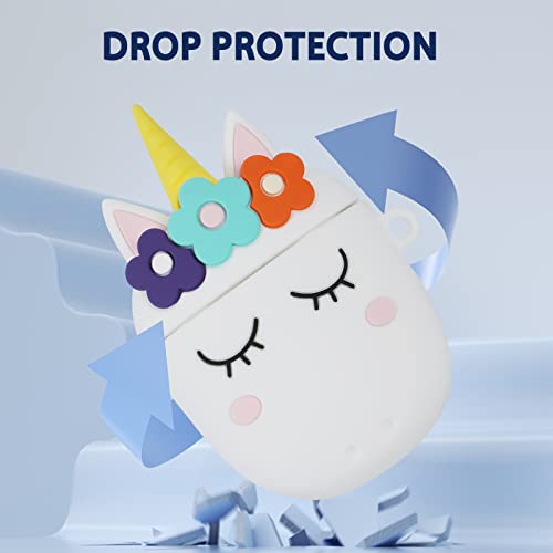 Joysolar 2 Packs For Airpod 1&2 Case Cute Cartoon Character 3D Soft Silicone Air Pods Funny Cover Kawaii Fun Cool Unique Shell Stylish Girls Kids Teens Women Cases For Airpods 1/2(White+Pinkunicorn) #TOP2