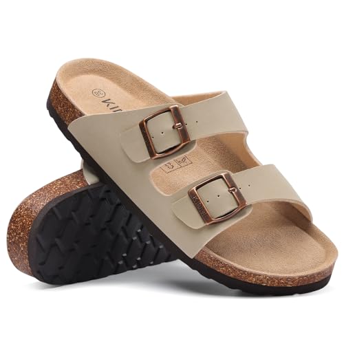 Image of KIDMI Unisex Summer Sandals Arch Support Cork Footbed Slide Sandals with Double Adjustable Buckle for Women Men