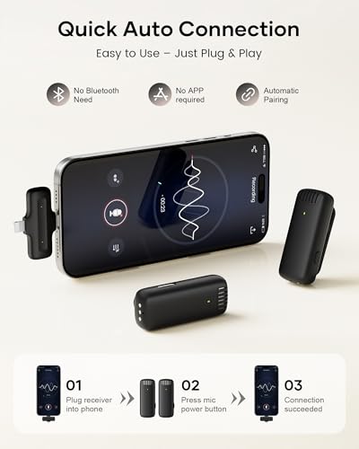 Image of Wireless Lavalier Microphone for iPhone iPad Android with Charging Case,Lapel Mic with Noise Reduction,36H Battery Life, 135ft Range, Mini Microphone for Video Recording,YouTube,Vlog,Live Streaming