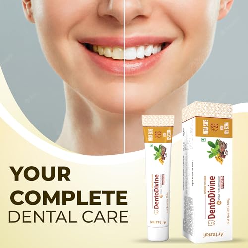 Image of Dentodivine Pure Ayurvedic Toothpaste | For Teeth Whitening, Stain Removal & Repairs Cavities | SLS Free Toothpastes | Anti-Bacterial Tooth Paste | For Toothache, Bleeding Gums, Sensitivity, Cavities, Plaque & Bad breath | With 20 herbs & VAIDYA RECOMMENDED 100g (3)