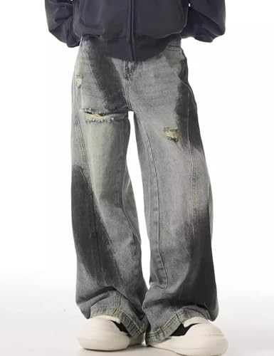 Men Y2k Ripped Baggy Jeans Hip Hop Vintage Skater Jeans Wide Leg Denim Pants Loose Long Trousers3