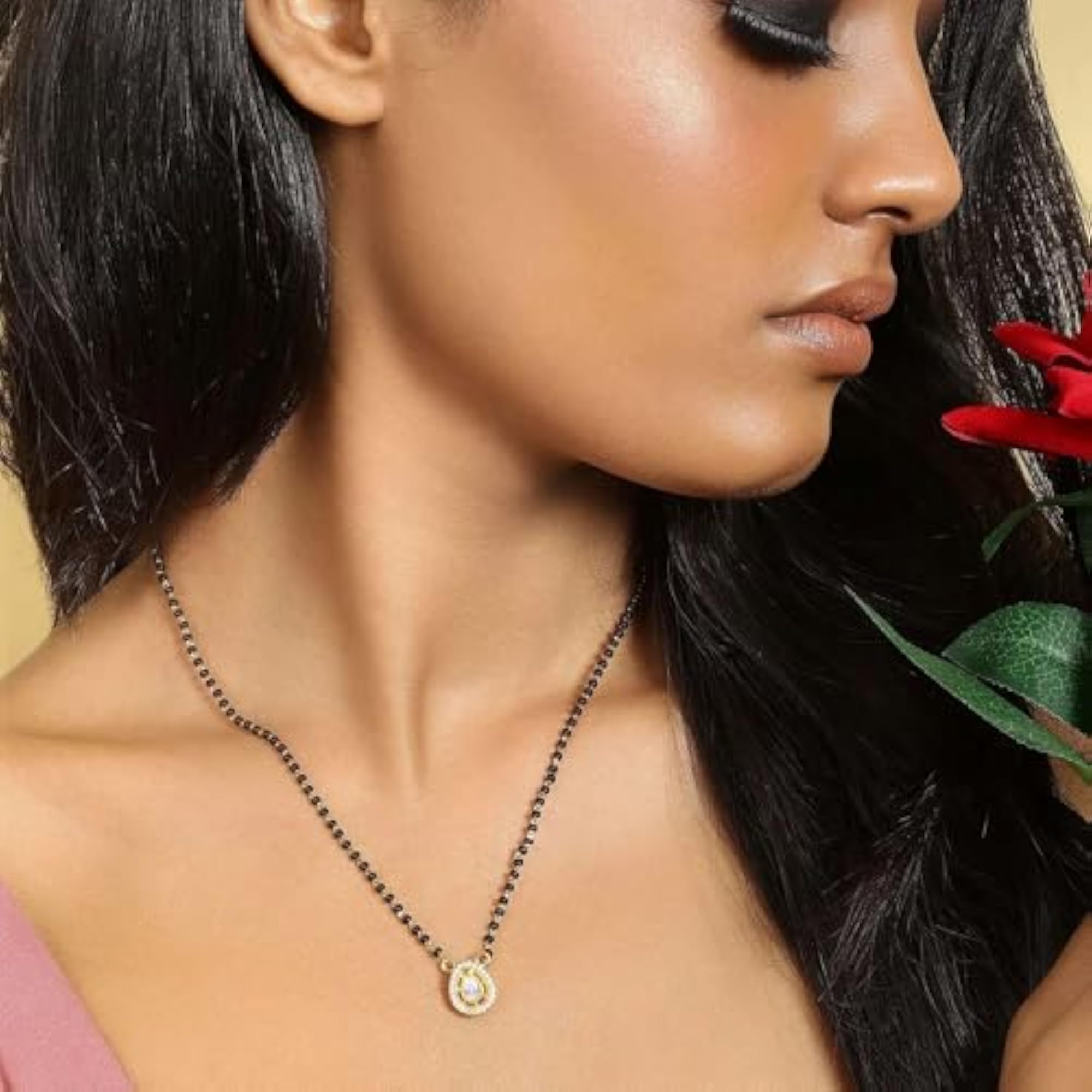 Women's Gold Plated Drop Shaped AD Silver Mangalsutra, Gift for Her