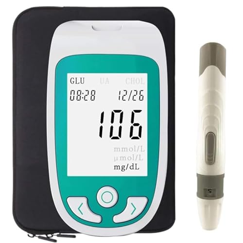 Mavdecll Kit per analisi del Sangue domiciliare 3 in 1, Monitor per Il colesterolo dell'acido urico nel Sangue, 50 Strisce reattive per la glicemia + 25 per l'acido urico + 10 per Il colesterolo