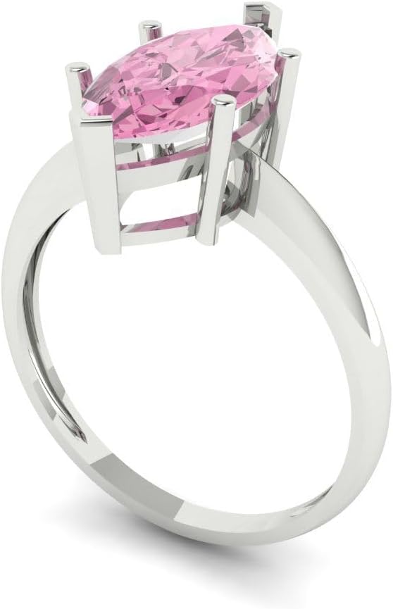 Clara Pucci 14K Solid White Gold 2.5 ctw Pink Solitaire Ring for Women | Anniversary, Birthday Gift | 13x6.5mm Marquise Cut - Image 2