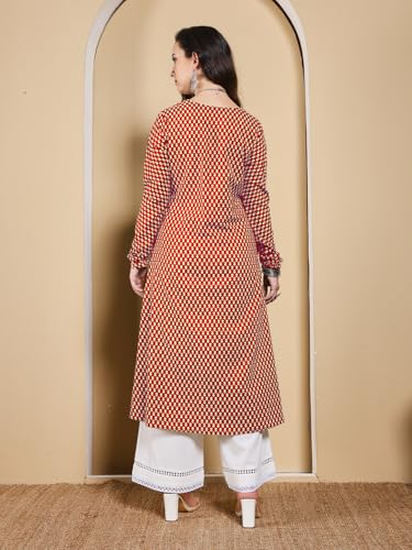 Image of FIORRA Women's Turquoise Floral Printed Anarkali Kurta