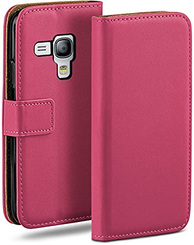 moex Book Hülle für Samsung Galaxy S3 Mini Handyhülle mit Kartenfach, Hülle klappbar 360 Grad Schutzhülle, Klapphülle Flip Hülle Cover, PU Leder Handytasche Lederhülle, Pink