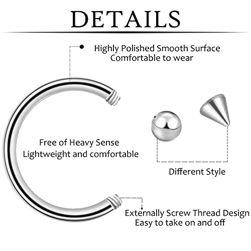 ONESING 53-80 Pcs Septum Rings 16g, Septum Rings for Women Septum Piercing Jewelry Horseshoe Nose Hoop Rings Lip Tragus Cartilage Earrings Stainless Steel Body jewelry 10mm3