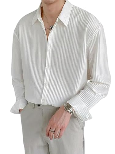 Image of GRECIILOOKS Men's Formal Button Down Shirt - Slim Fit Polycotton Shirt's for Men | Textured Full Sleeve| Business & Meeting Ready (Available in Plus Size)